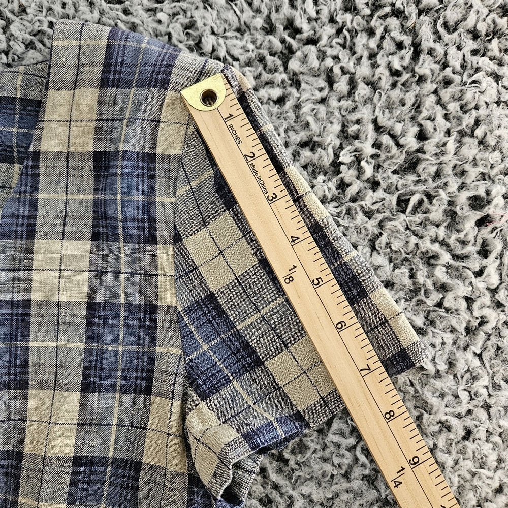Vintage 90s My Michelle Blue Plaid Mini Dress 7/8 XS Short Sleeve Linen Grunge - Picture 12 of 14